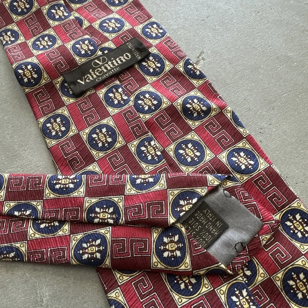 Valentino Silk Necktie Made In Italy - Red Blue Yellow Tie Geometric Abstract